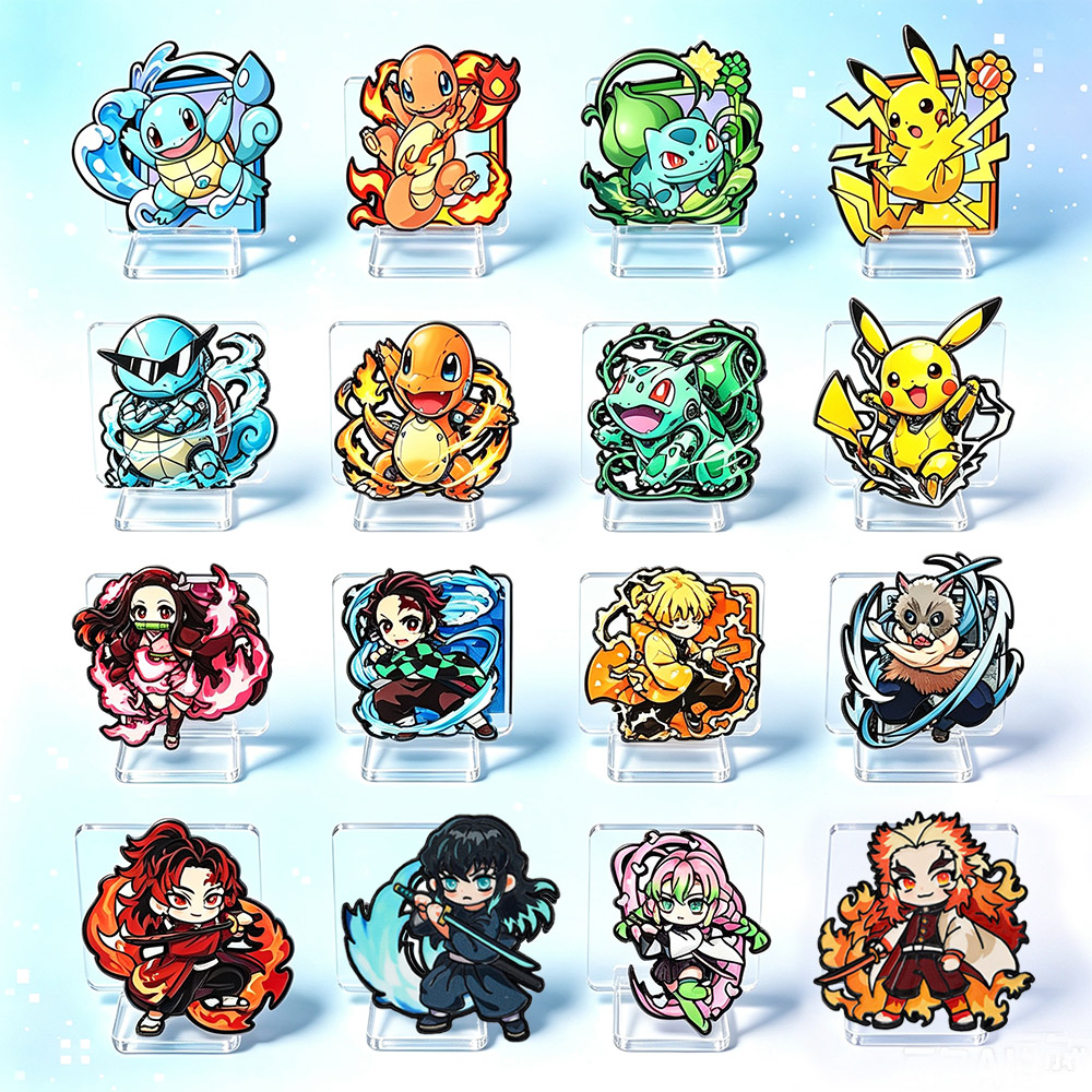 Enamel Pin Set - 8Pcs Anime Pokemon & Demon Slayer
