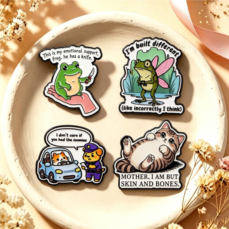 Enamel Pin Set - Quote Enamel Pin Cute Frog Cat