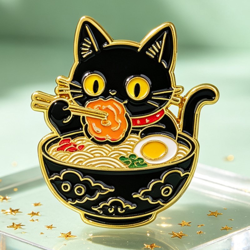 Cute Black Cat Eating Noodles  - Enamel Pin Set recension och pris